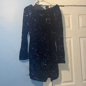 Fashion nova navy blue long sleeve sequin body con dress